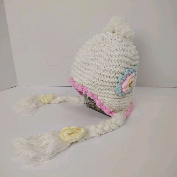 Handmade Crochet Pastel Beanie Winter Hat Older Child / Small Adult Flowers #8 - Picture 1 of 4